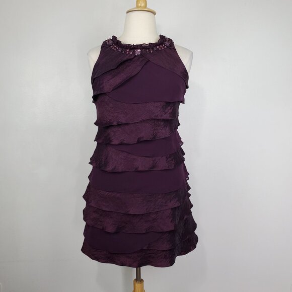 S.L. Fashions Embellished Tiered Layered Sheath Purple Cocktail Dress Size 14 - Picture 16 of 16